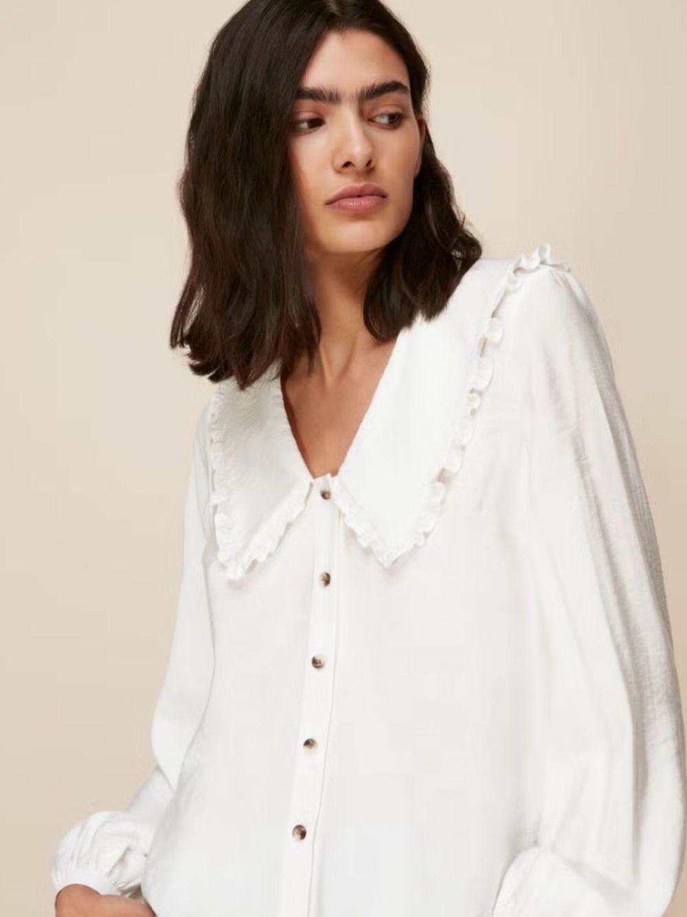 Whistles White Ruffled Collar Button-Front Women's Top Size 4